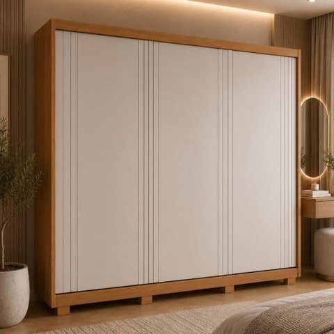 Guarda-Roupa Casal 100% MDF 3 Portas de Correr 2 Gavetas com Pés 182cm Multimóveis CR35535