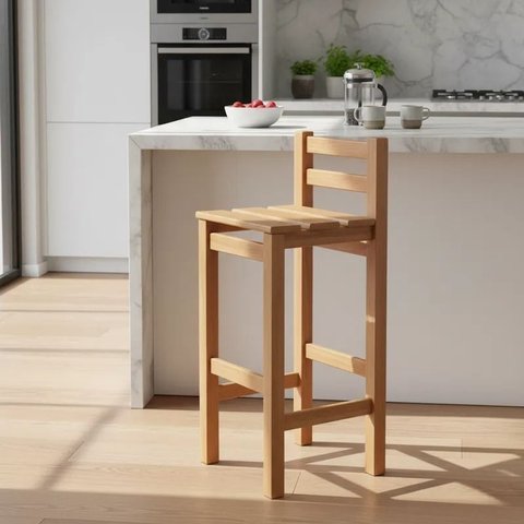 Banqueta Alta em Madeira Maciça Reforçada Natural