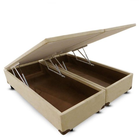 Base Box Baú Blindado Casal Bipartido AColchoes Suede Bege 49x138x188