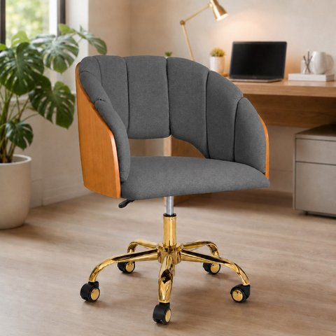 Cadeira Giratória com Rodinhas Dourada Nicole Home Office