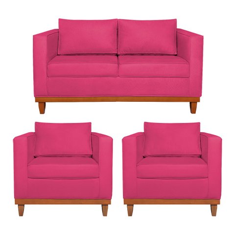 Kit Sofá 2 e 3 Lugares e 2 Poltronas Europa 180 cm Estilo Conforto e Elegância Suede - Doce Sonho Mó