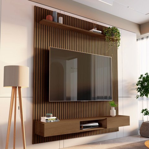 Painel para TV até 72 Polegadas 250cmx185,5cm 100% MDF Ripado com Nicho Aloe CabeCasa MadeiraOriginals