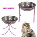 Ver imagem 2 de Comedouro Alto Simples em Ferro e Inox para Gatos Pet - Rosa