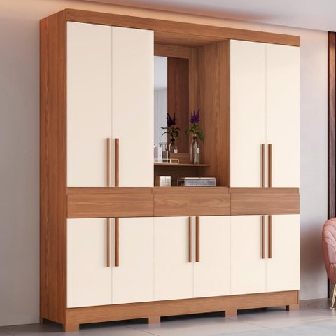 Guarda Roupa Casal Capelinha com Espelho 200 Cm B374 Nature Off White