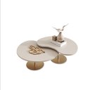 Ver imagem 2 de Kit 2 Mesas de Centro para Sala Design Orgânica Gaia com Metal Dourado e Mdf Off White