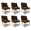 Ver imagem 1 de Kit 6 Cadeiras Decorativas Sala de Jantar Pés Palito de Madeira Firenze Suede Marrom/Natural G19 - G