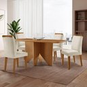 Ver imagem 1 de Mesa Evora 120 Mdf com 4 Cadeiras Athenas Veludo Creme-naturalle-naturalle