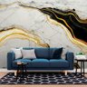 Papel de Parede Painel 3D Mármore Branco Preto Dourado 2,5M Revestimento Auto Colante Brilho - 1