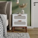 Ver imagem 1 de Mesa de Cabeceira 2 Gavetas Santorini Branco 45 Cm Palhinha Indiana