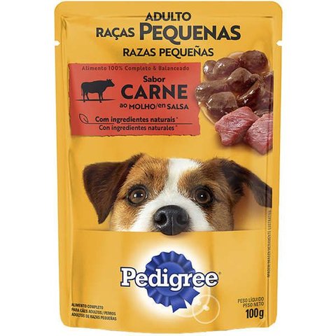 Kit 18 Unidades Sachê Pedigree Sabor Carne Ao Molho para Cães Adultos de Raças Pequenas 100g