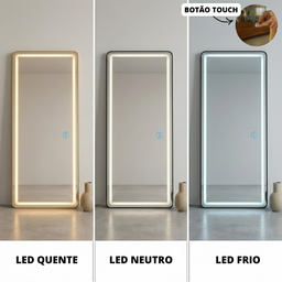Espelho Jateado com Led Grande Corpo Inteiro com Moldura com Suporte de Chão 170x70cm Luxo Preto - 4
