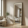 Espelho Jateado com Led Grande Corpo Inteiro com Moldura com Suporte de Chão 170x70cm Luxo Preto - 6