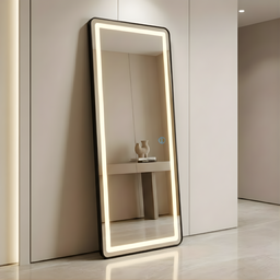 Espelho Jateado com Led Grande Corpo Inteiro com Moldura com Suporte de Chão 170x70cm Luxo Preto - 7