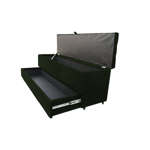 Recamier Puff Baú Sapateira com Gaveta 1,38cm para Cama Box Padrão - Verde