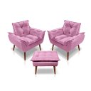 Ver imagem 1 de Kit 02 Poltrona Opala Decorativa + 01 Puff Opala Suede