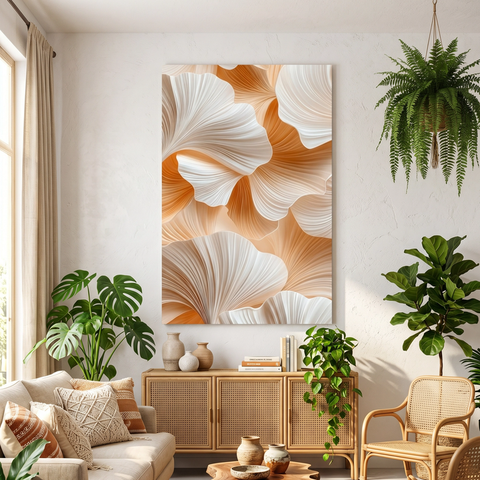 Quadro Decorativo Sala Folhas Laranja Grande em Tecido Canvas Premium 90x130