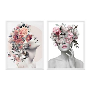 Kit 2 Quadros Decorativos para Quarto 50x70cm Moldura Branca Feminino Surreal - Hugart