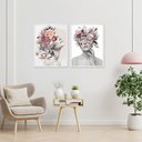 Ver imagem 2 de Kit 2 Quadros Decorativos para Quarto 50x70cm Moldura Branca Feminino Surreal - Hugart