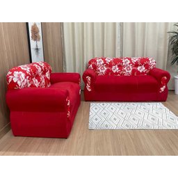 Sofá 2 e 3 Lugares Vermelho com Floral 608/16 Viena - 2