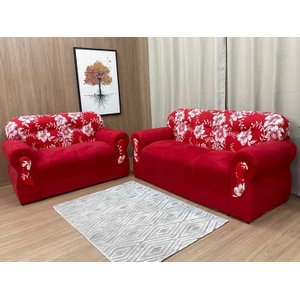 Sofá 2 e 3 Lugares Vermelho com Floral 608/16 Viena