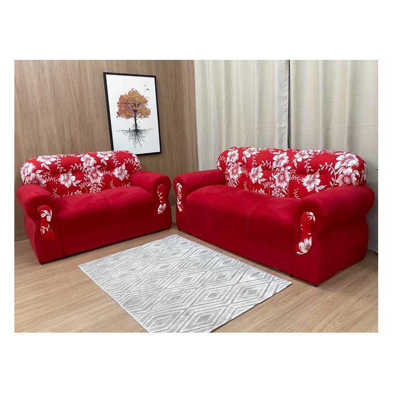 Sofá 2 e 3 Lugares Vermelho com Floral 608/16 Viena