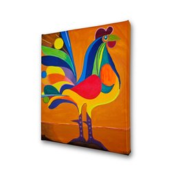 Mini Quadro Decorativo de Galo Colorido Estilizado Medindo 30x25cm Pintado - 3