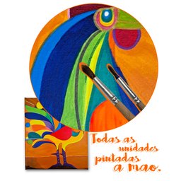 Mini Quadro Decorativo de Galo Colorido Estilizado Medindo 30x25cm Pintado - 9