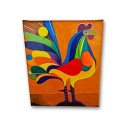 Mini Quadro Decorativo de Galo Colorido Estilizado Medindo 30x25cm Pintado - 5