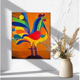 Mini Quadro Decorativo de Galo Colorido Estilizado Medindo 30x25cm Pintado - 7