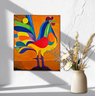 Mini Quadro Decorativo de Galo Colorido Estilizado Medindo 30x25cm Pintado - 7