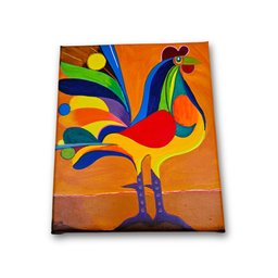 Mini Quadro Decorativo de Galo Colorido Estilizado Medindo 30x25cm Pintado - 4