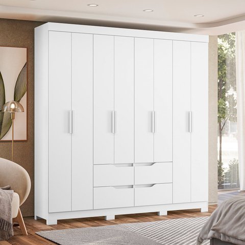 Guarda-Roupa 8 Portas e 4 Gavetas Doble Branco