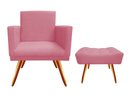 Ver imagem 1 de Kit Poltrona Decorativa Nina + Puff Retangular Suede Rosa Pés Madeira Ms Decor