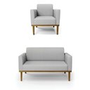 Ver imagem 2 de Conjunto Poltrona e Namoradeira Decorativa Isabella Pés Fixo em Madeira Castanho Linho Cinza G19 - G
