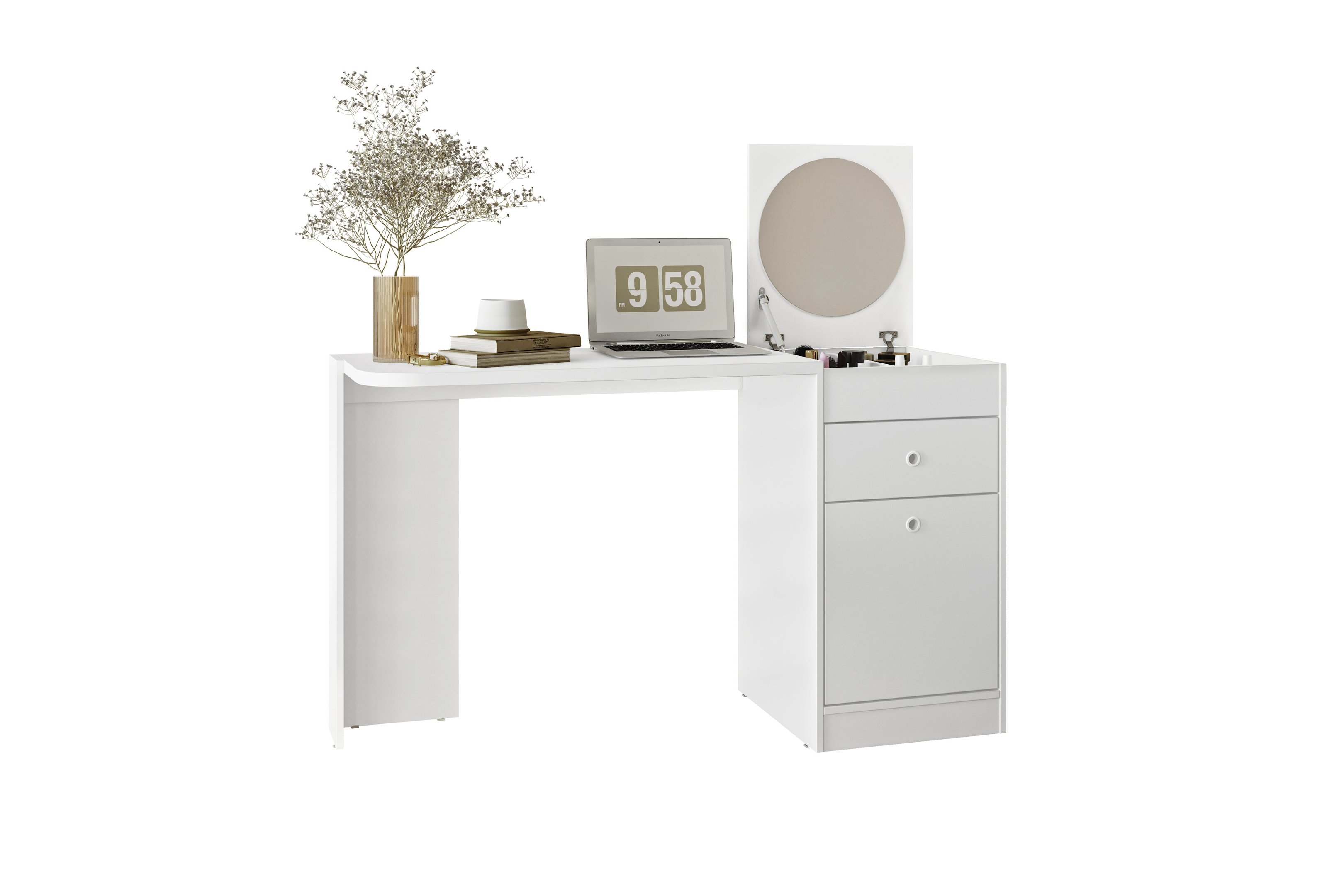 Escrivaninha Camarim Penteadeira Premium Desejo Moderna Maquiadora Quato Luxo Meninas Cor Branco - 5