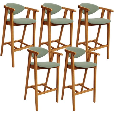 Kit 05 Banquetas Alta para Cozinha Bancada Bar Sala de Jantar Fixa Cecília L02 Bouclê Oliva - Lyam