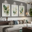 Ver imagem 1 de Kit 3 Quadros Folhagem Verde Dourado Aquarela:branca
