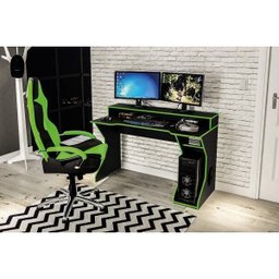 Mesa Gamer Escrivaninha Fremont 130cm Preto E Verde - 5 Mesa Gamer Escrivaninha Fremont 130cm Preto E Verde - 5