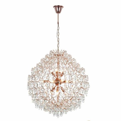 Lustre Pendente Cristais em Metal Ouro Rosê 8E14 60cm PARIS LUZ