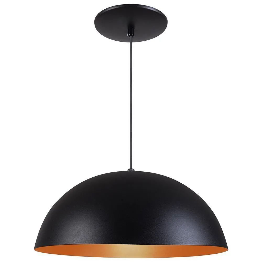 Pendente Meia Lua 50cm Luminária Alumínio Preto Textura C/ Cobre - T&T Iluminação