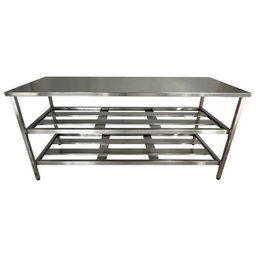 Mesa Aço Inox Industrial 160x60x90cm com 2 Prateleiras Fenestradas Nortinox Profissional - 3 Mesa Aço Inox Industrial 160x60x90cm com 2 Prateleiras Fenestradas Nortinox Profissional - 3