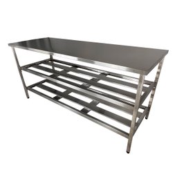 Mesa Aço Inox Industrial 160x60x90cm com 2 Prateleiras Fenestradas Nortinox Profissional - 1 Mesa Aço Inox Industrial 160x60x90cm com 2 Prateleiras Fenestradas Nortinox Profissional - 1