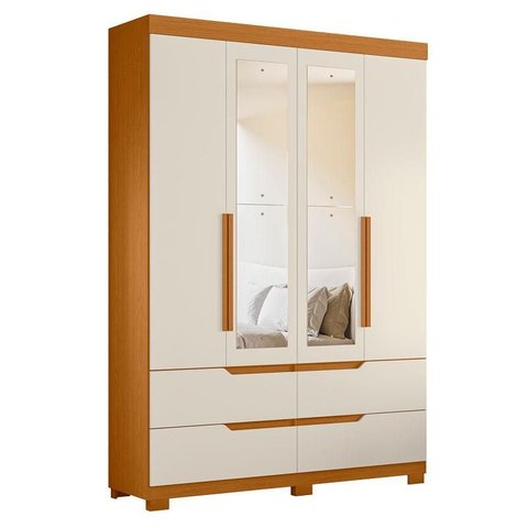 Guarda Roupa Solteiro Doble 04 Portas com Espelho Cinamomo Off White - Móveis Albatroz