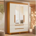 Ver imagem 4 de Guarda Roupa Solteiro Doble 04 Portas com Espelho Cinamomo Off White - Móveis Albatroz
