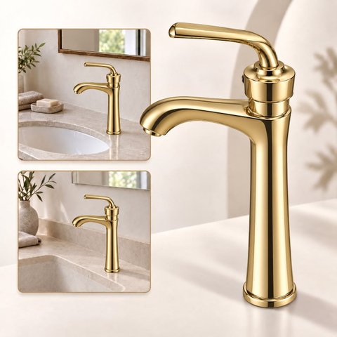 Torneira Egyto Dourada Baixa Aço Inox 304 Premium Goldenx