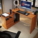 Ver imagem 2 de Mesa para Computador Flex em L ou Linear com Corrediças Telescópicas e Puxadores ABS Jequitiba