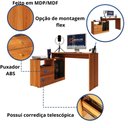 Ver imagem 4 de Mesa para Computador Flex em L ou Linear com Corrediças Telescópicas e Puxadores ABS Jequitiba