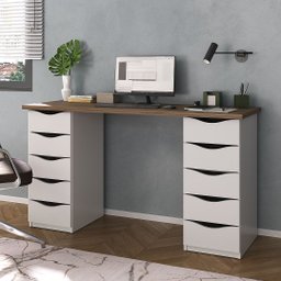 Mesa Escrivaninha para Escritório 10 Gavetas Due Ii | Artany:nogal/branco - 6