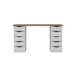 Mesa Escrivaninha para Escritório 10 Gavetas Due Ii | Artany:nogal/branco - 2