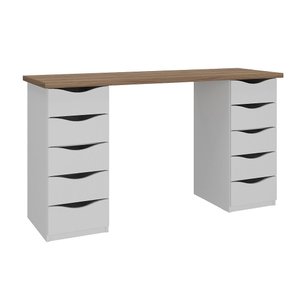 Mesa Escrivaninha para Escritório 10 Gavetas Due Ii | Artany:nogal/branco